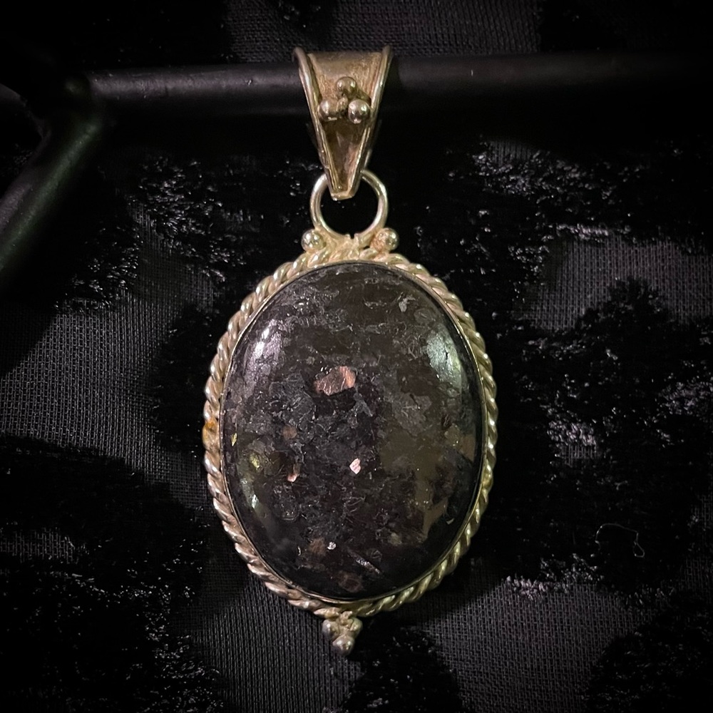 Big Vintage Nummite Stone Sterling Silver pendant